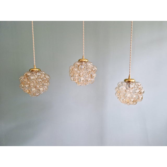 Amber Bubble Glass Pendant Lights by Helena Tynell for Glashütte Limburg, 1970s, Set of 3 For Sale - Image 16 of 16