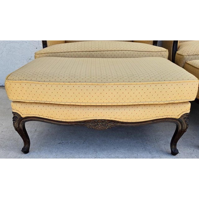 Pierre Deux Style French Country Provincial Bergere Lounge Chairs & Ottoman Pair For Sale - Image 9 of 18