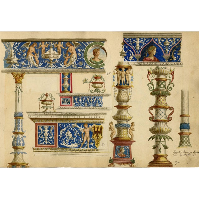 Paper Josef Kott, Painted Facade of a House in Genoa via San Matteo 10, 1800s, Graphite and Paper For Sale - Image 7 of 7