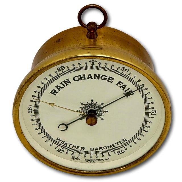Nautical Good Quality Antique Brass Ships Weather Barometer by Taylor Rochester New York - Circa Early 20th Century For Sale - Image 3 of 17
