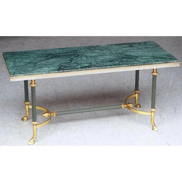 French French Mid-Century Coffee or Cocktail Low Table of Brass With Green Marble Top For Sale - Image 3 of 13
