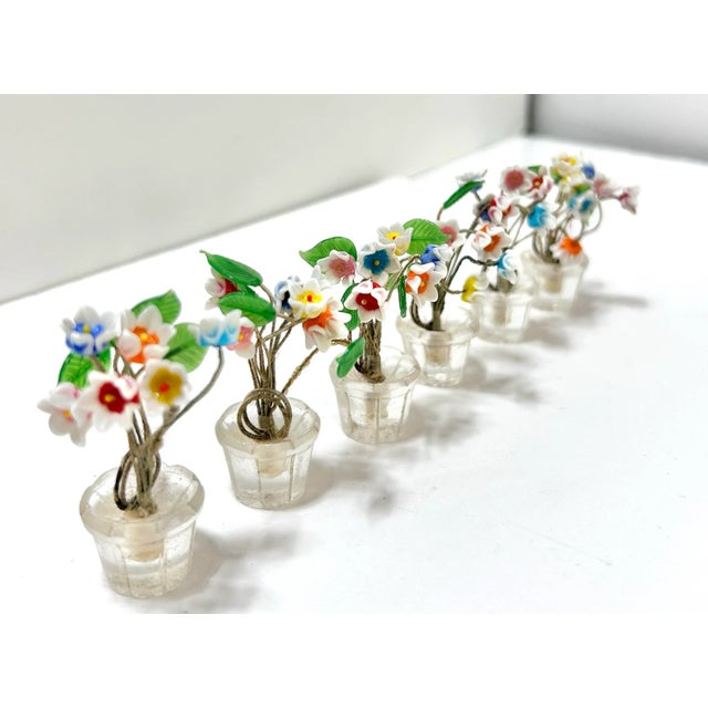 1950s 1950s Czech Art Glass Flower Place Card Holders – Miniature Potted Bouquets – Set of 6 For Sale - Image 5 of 12