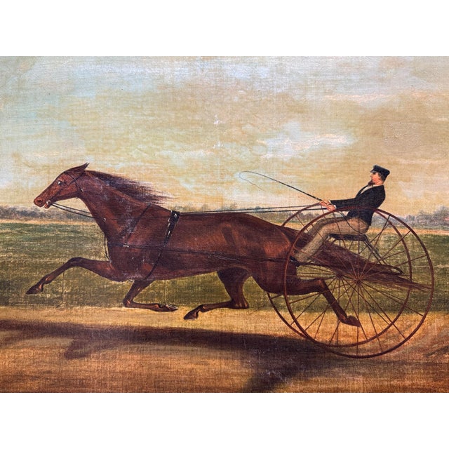 Mid 19th Century 19th-Century American Equestrian Trotting Horse Oil on Canvas For Sale - Image 5 of 12