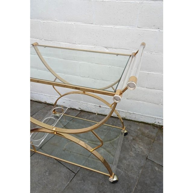 Large Gilded Brass, Glass and Acrylic Glass Bar Cart, 1970s For Sale - Image 4 of 12
