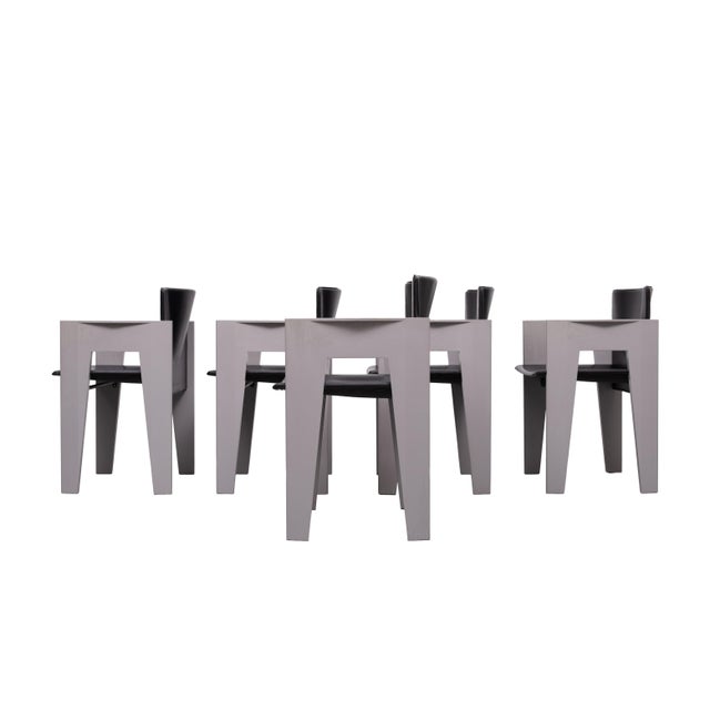 Black Leather & Wood Dining Chairs by Arnold Merckx for Arco, 1980s, Set of 5 For Sale - Image 8 of 18