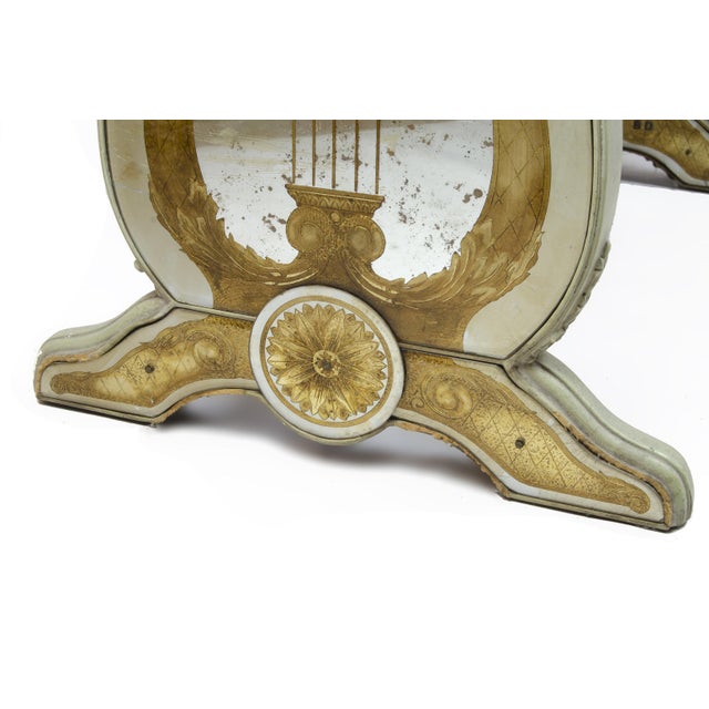 Gold Early 20th Century Neoclassical Lyre Side Table With Acid-Etched Glass Top and Accents by Maison Jansen, France For Sale - Image 8 of 10