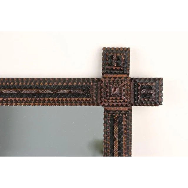 Late 19th Century Tramp Art Rustic Handcarved Wall Mirror, Austria, 1880s For Sale - Image 5 of 18