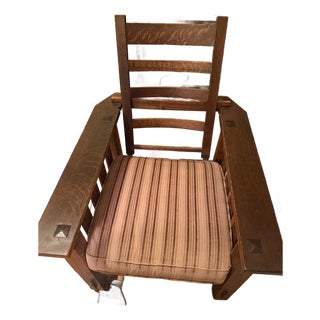 Antique j.m. Young Attributed Mission Morris Chair & Footstool Quarter Sawn Oak For Sale