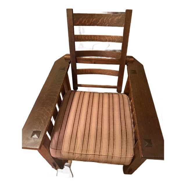 Antique j.m. Young Attributed Mission Morris Chair & Footstool Quarter Sawn Oak For Sale