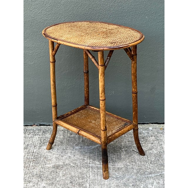 Vintage Woven Rattan Oval Side Table For Sale - Image 12 of 12