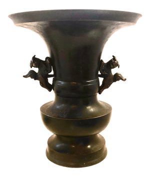 19th Century Meiji Japanese Chinese Asian Bronze Metal Vase Foodogs Handles Antique Vintage