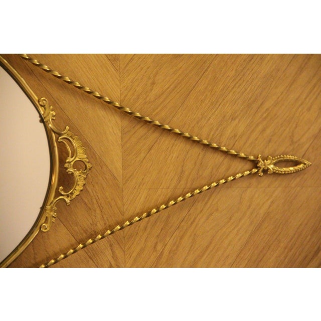 Oval Brass Wall Mirror with Neoclassical Decoration and Brass Chain, 1950s For Sale - Image 16 of 17
