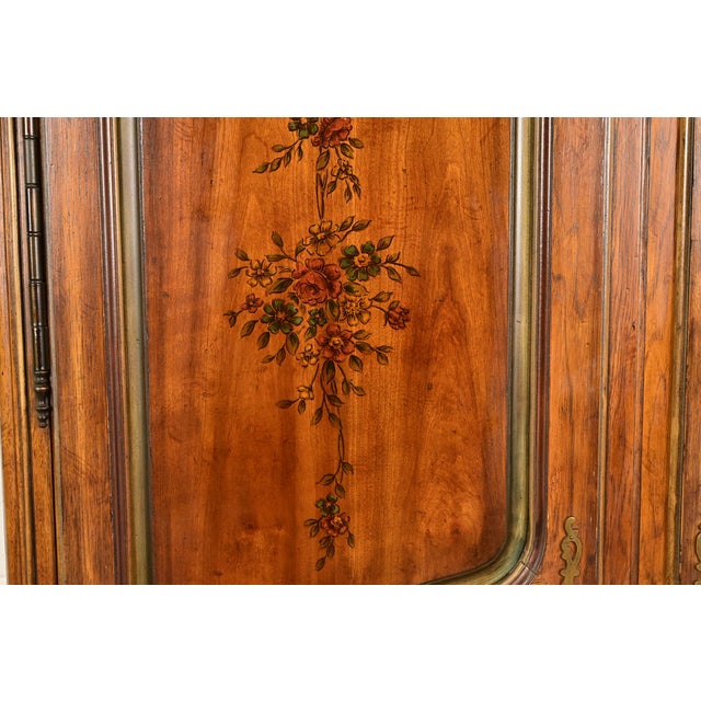 Brown Drexel Heritage French Provincial Louis XV Carved Walnut Armoire Dresser or Linen Press For Sale - Image 8 of 16