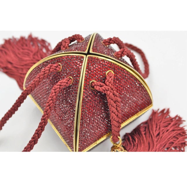 1995 Judith Leiber Fortune Teller Origami Red Crystal Tassel Evening Bag Minaudiere For Sale In Los Angeles - Image 6 of 11