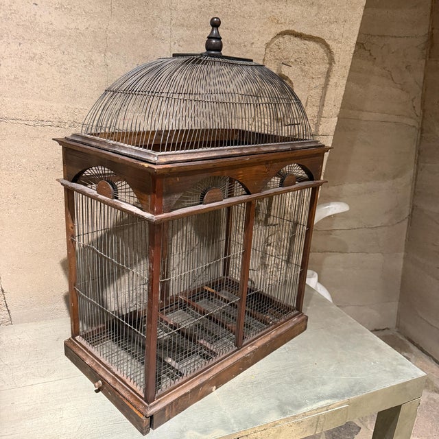 Vintage Victorian Architectural-Style Wooden Birdcage Wood Steel For Sale - Image 11 of 12