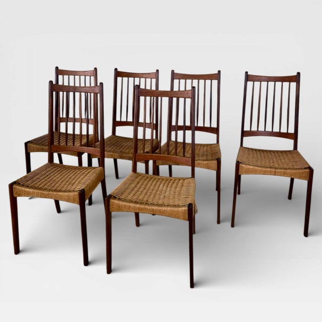 Textile Vintage Danish MK200 Dining Chairs by Arne Hovmand-Olsen, Set of 6 For Sale - Image 7 of 11