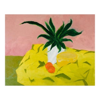 Vintage Mid 20th Century Abstract Pink & Yellow Still Life Painting For Sale