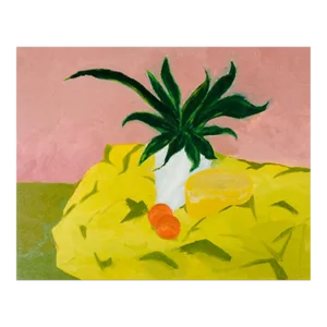 Vintage Mid 20th Century Abstract Pink & Yellow Still Life Painting