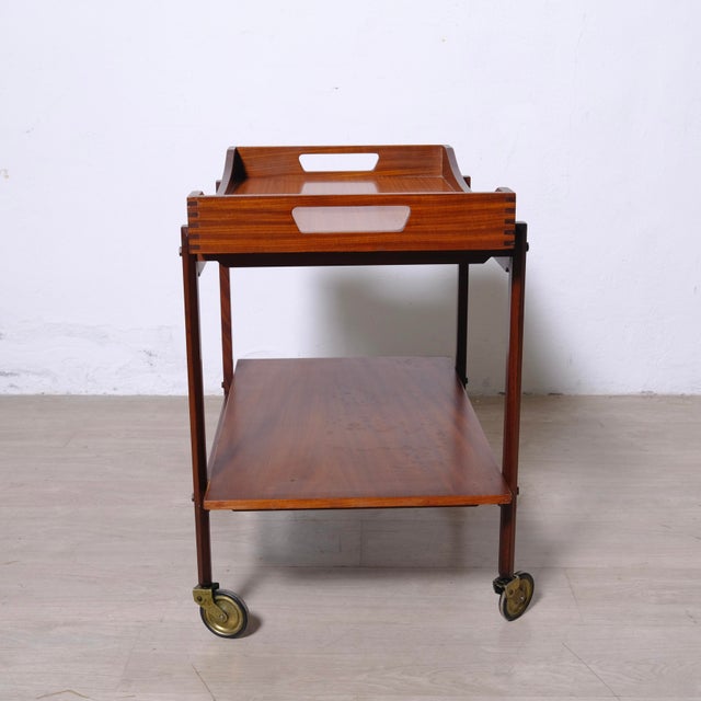 Vintage Bar Cart with Wheels and Removable Wooden Tray, 1960s For Sale - Image 6 of 18