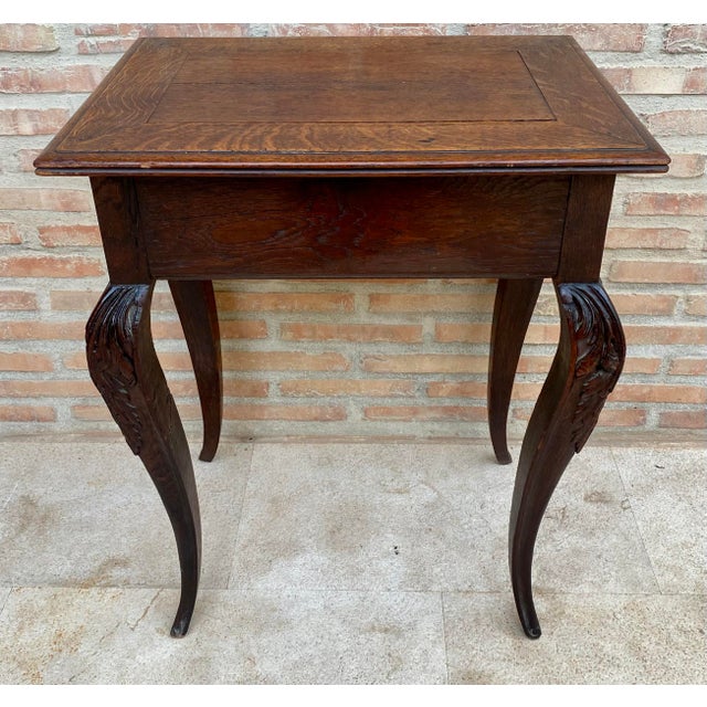 1940s French Louis XV Style Carved Wood Side Table With Drawer For Sale - Image 9 of 11