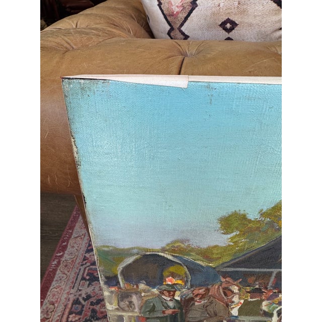 Vintage Painting on Canvas of Hungarian Horse Race- Signed For Sale - Image 11 of 14