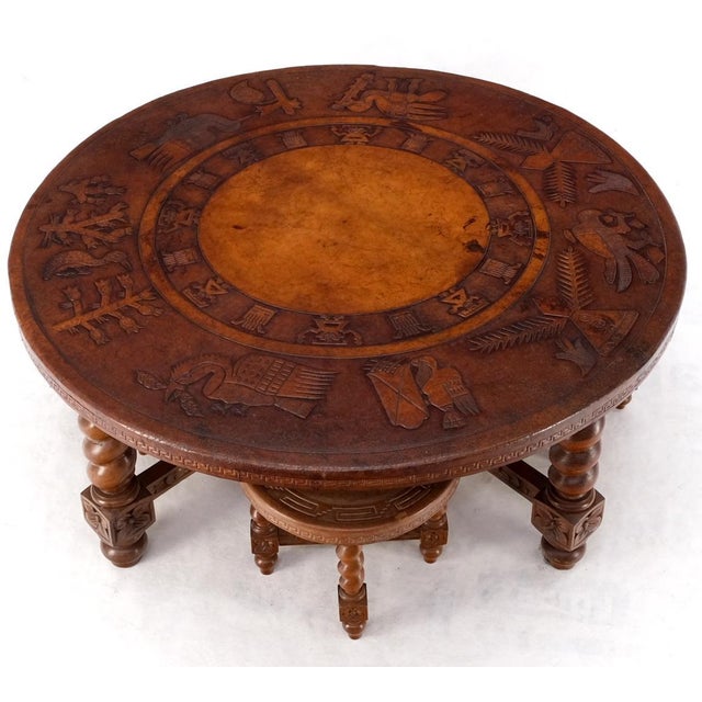 Mid 20th Century Embossed Leather South American Coffee Table 4 Nesting Stools Chairs For Sale - Image 15 of 18