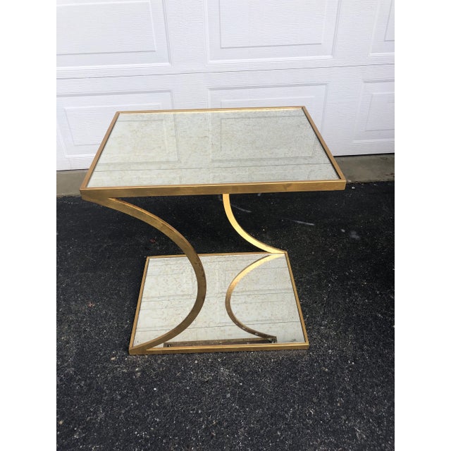 Metal Gold Leaf Iron Table With Speckled Mirrored Top For Sale - Image 7 of 9