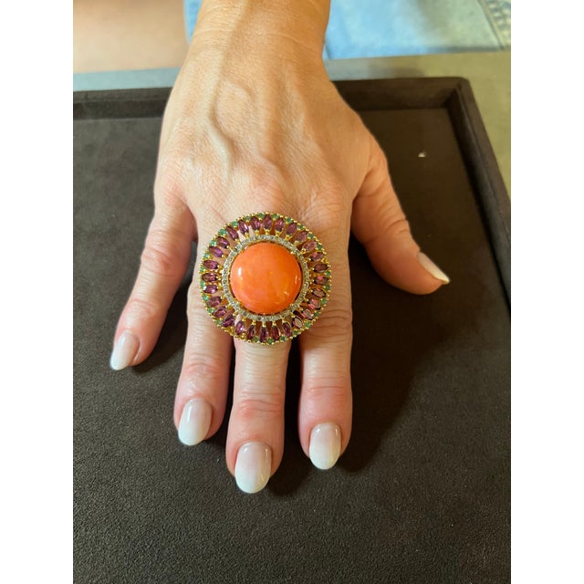 Bochic "Orient" Vintage Diamond & Orange Opal Ring Set In 18K Gold & Silver For Sale - Image 12 of 18