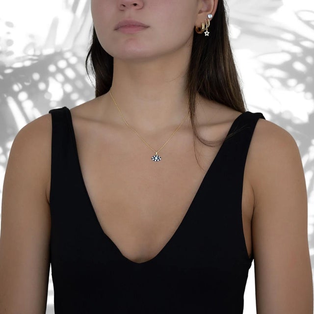 Evil Eye Design Enamel Pendant Necklace For Sale - Image 4 of 7