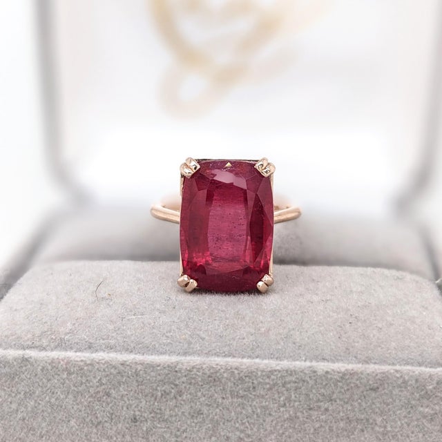2020s 4.8ct Madagascar Ruby Solitaire Ring: Solid 14k Yellow Gold, Emerald Cut, Size 6.75 For Sale - Image 5 of 12