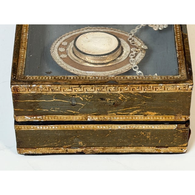 19th C. Italian Grand Tour Intaglio Plaster Medallion & Gilt Marbled Leather Box For Sale - Image 13 of 13