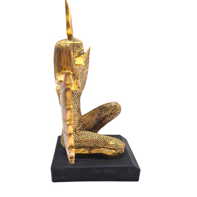 Late 20th Century Monumental Egyptian Revival Statue of Goddess Isis With Open Wings and Gold Red Detailing – 21.5" Wide For Sale - Image 5 of 15