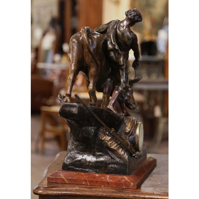 19th Century French Spelter Clock and Cow Composition Signed E. Picault For Sale - Image 9 of 12