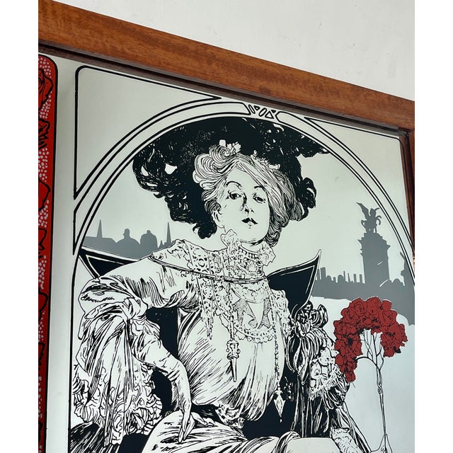 Black Vintage Art Nouveau Mirror with Christmas Noel Illustration by Alphonse Mucha, 1960s For Sale - Image 8 of 15