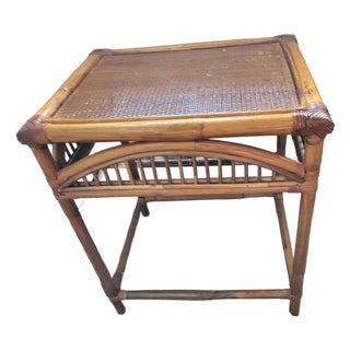 Vintage Rattan & Bamboo Side Table — 1970s Organic Accent Piece For Sale