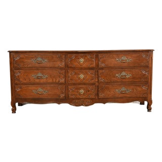 Baker Furniture French Provincial Louis XV Carved Oak Triple Dresser or Credenza For Sale