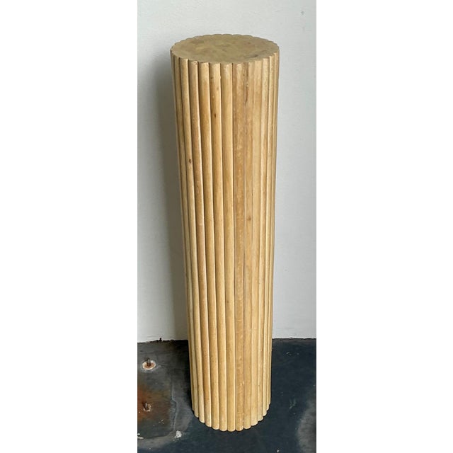 Vintage Ribbed Wood and Rattan Large Pedestal For Sale - Image 10 of 10