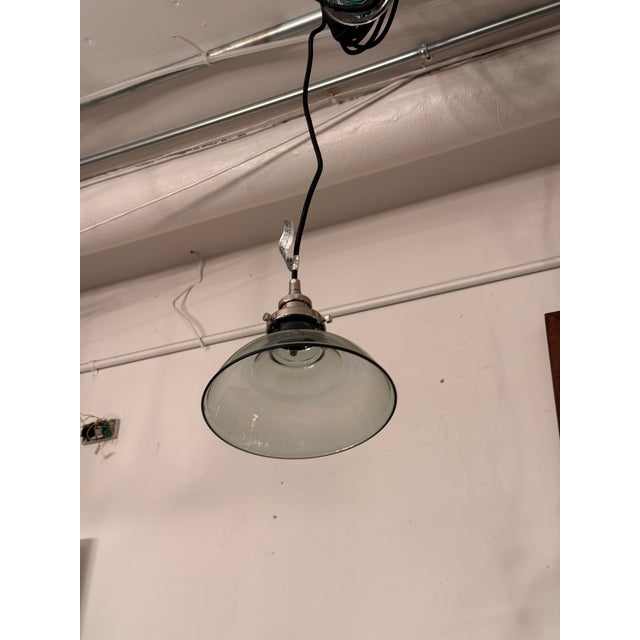 Glass Restoration Hardware 20th C. Factory Filament Smoke Glass Short Funnel Pendant For Sale - Image 7 of 12