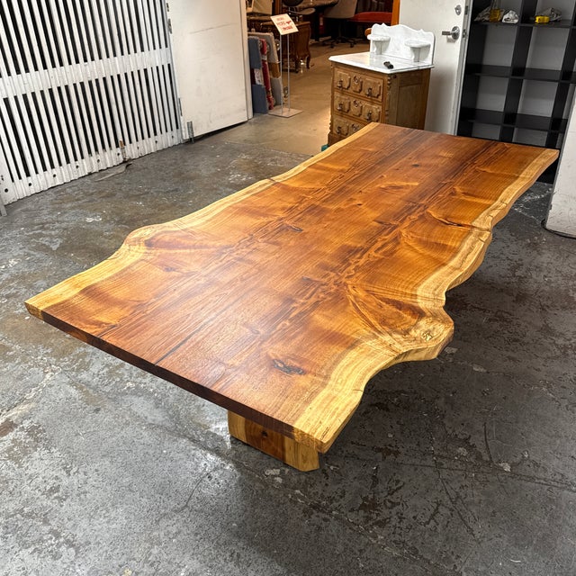 2020s Contemporary Acacia Live Edge Trestle Dining Table For Sale - Image 5 of 12