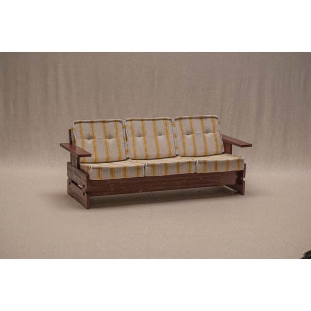 Brutalist Burgundy 3-Seater Sofa with Striped Upholstery, 1970s For Sale - Image 13 of 18