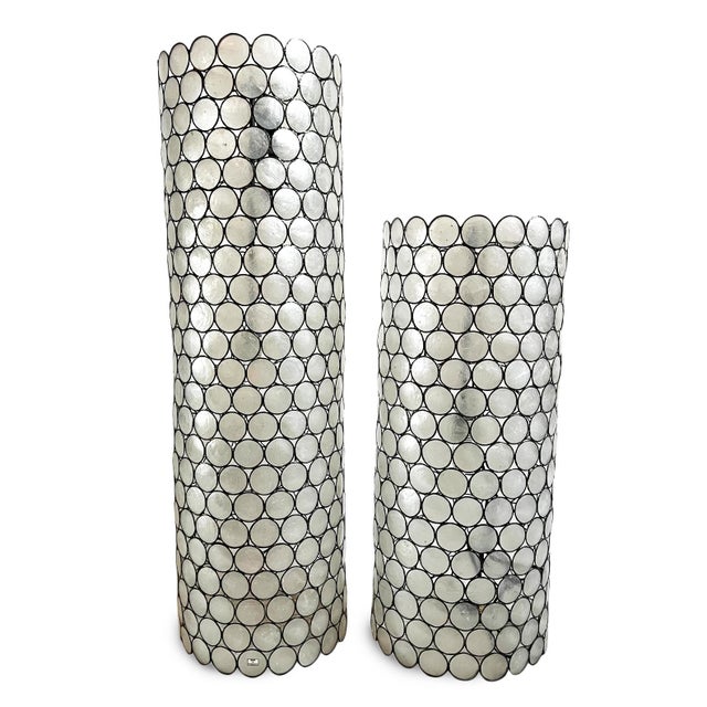 Metal Capiz Circle Cylinder Pendant Light 30" For Sale - Image 7 of 9