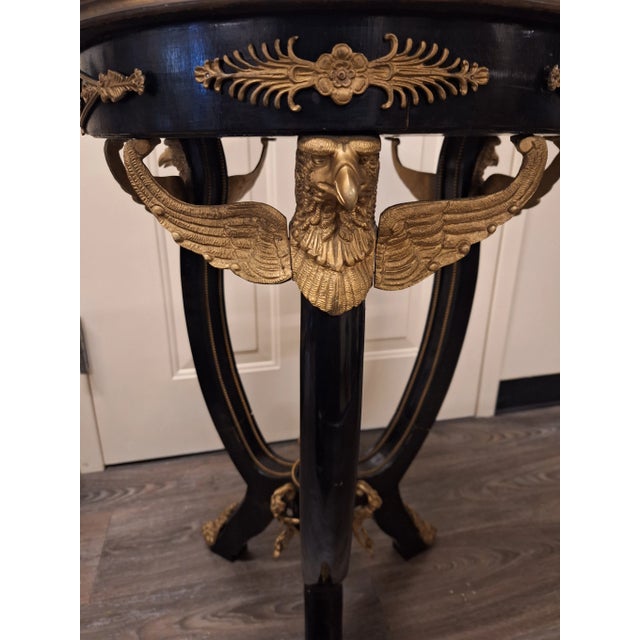 Wood Late 19th Century Antique Empire Inlaid Round Center Table With Bronze Mounts For Sale - Image 7 of 10