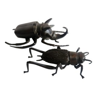 Articulated Bronze Stag Beetle and Cricket Figures For Sale