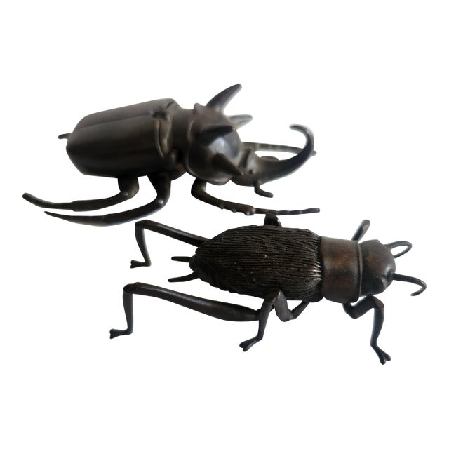 Articulated Bronze Stag Beetle and Cricket Figures For Sale