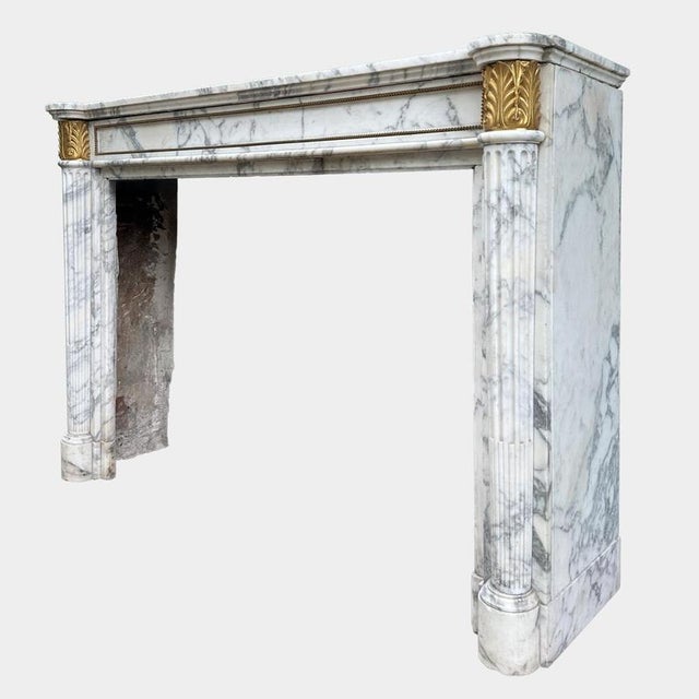 Antique French Louis XVI Style Arabescato Marble and Ormolu Fireplace Mantel, 1850 For Sale - Image 4 of 8