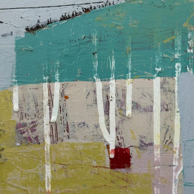 Christiane Corcelle "Blond, Blanc, Bleu" Mixed Media on Board, Framed Abstract Collage Painting in Yellow and Pale Blue, 2022 For Sale - Image 4 of 6