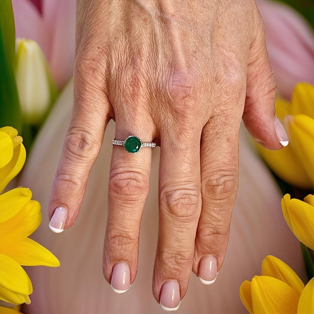 Green Natural Emerald Diamond Ring Size 6.5 14k W Gold 1.93 TCW Certified For Sale - Image 8 of 11