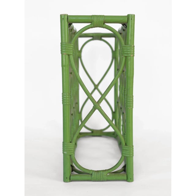 Wood Vintage 1970s Boho Green Rattan 12-Bottle Wine Rack For Sale - Image 7 of 13