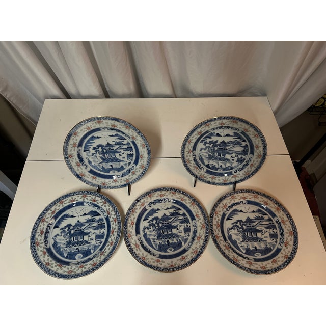 Beautiful set of 5 Chinese Export porcelain plates dating 1891-1919. This set showcases the elegance of traditional...