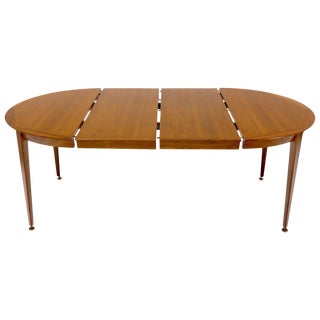 Round Walnut Tapered Legs Dining Room Table with Two Extensions Boards For Sale